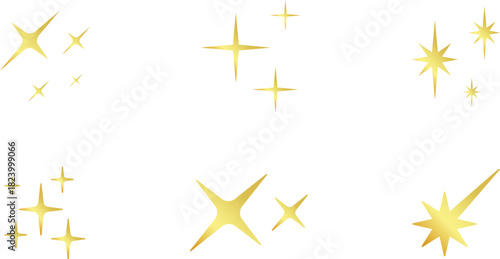 Gold Christmas star set isolated. Star Tree Topper. Shiny golden ornament decoration design. Vector, PNG or JPG