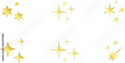Gold Christmas star set isolated. Star Tree Topper. Shiny golden ornament decoration design. Vector, PNG or JPG