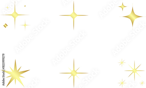 Gold Christmas star set isolated. Star Tree Topper. Shiny golden ornament decoration design. Vector, PNG or JPG