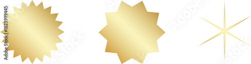 Gold Christmas star set isolated. Star Tree Topper. Shiny golden ornament decoration design. Vector, PNG or JPG