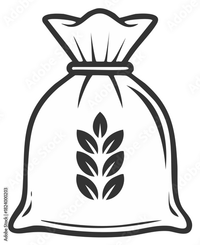 Burlap Sack of Grain Illustration, Icon of Wheat, Farming Harvest Vector, Flour Bag Concept