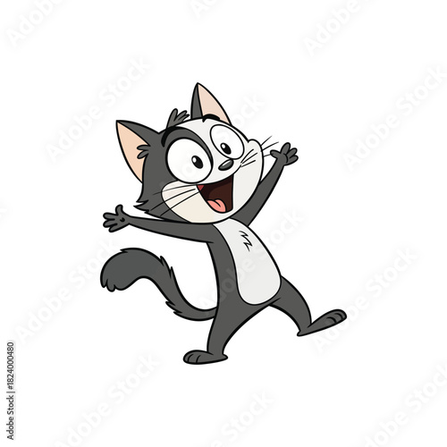 Excited cartoon cat with wide eyes and open mouth