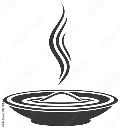 Minimalist icon of a steaming incense burner or ceremonial offering bowl with smoke