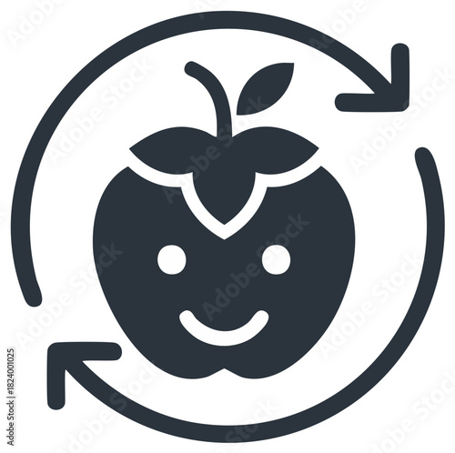 Happy apple with recycling arrows symbol circular motion