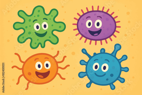 Friendly Microbes Cartoon Illustration
