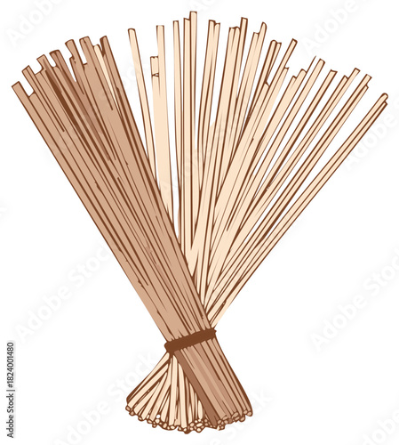 Cartoon illustration of bundle of dry noodles, isolated on white, food concept.