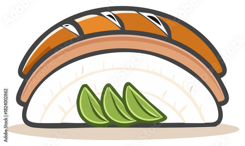 Vector Sushi Nigiri with Lime Slice Illustration. Fresh Food Graphic, Seafood Cuisine Element for Asian Restaurant