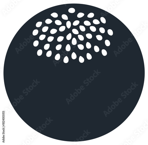 Abstract dark blue berry or fruit graphic illustration with small white seeds on top