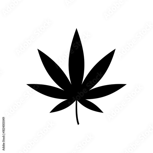 Single Cannabis Leaf Icon in Black and White