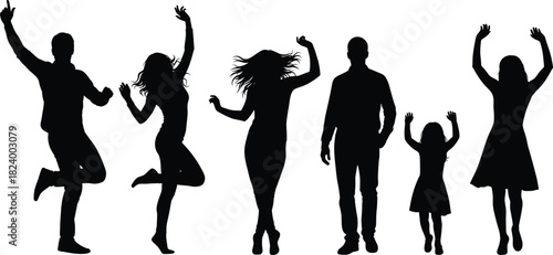 Dance and motion silhouettes, black vector illustration, expressive body movement design, joyful gesture artwork, minimal graphic posture decor asset