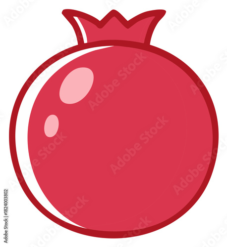 Bright Red Pomegranate Fruit with White Outline Fresh Ripe Round Shape
