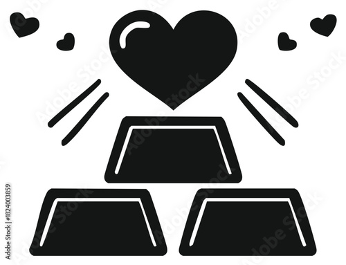 Heart and Gold Bars Silhouette Icon Symbolizing Wealth and Materialism