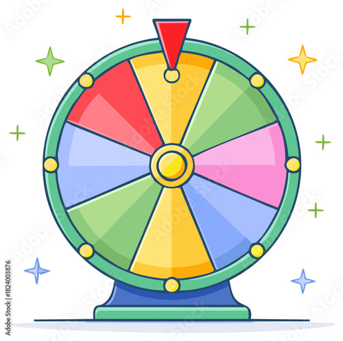 Colorful Wheel of Fortune Cartoon Illustration Ready for Spin with Chance for Game and Luck at the Fair