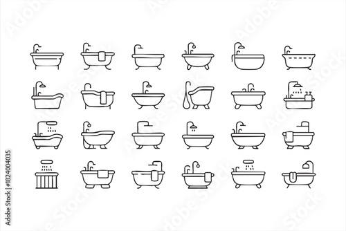 Hygienic bath and shower outline graphics for cleaning and wellness concepts