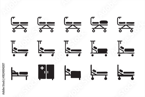 Healthcare ward furniture and emergency bed symbols for hospital layouts