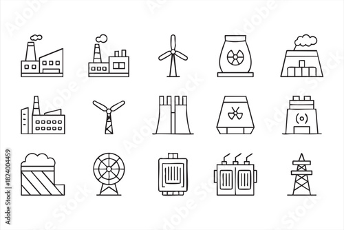 Wind turbine and power station graphics for renewable energy designs