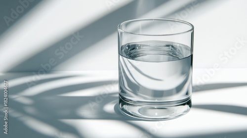 A glass filled with water sits on a transparent background 