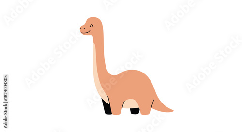 Adorable cartoon brontosaurus with a friendly smile and long neck standing cheerfully on a clean white background.