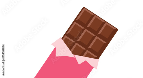 Delicious unwrapped chocolate bar with a sweet pink foil wrapper ready to be enjoyed as a delightful treat.