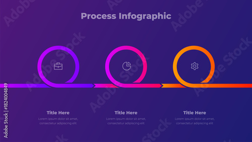 Loop Process Infographic Vector with 3 Steps. Gradient Circular Flow Diagram for Business, Data, Strategy and Planning Concepts