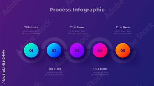 Rounded Gradient Process Infographic Vector with 5 Steps. Modern Circular Timeline Diagram for Business Strategy, Planning and Data Concepts
