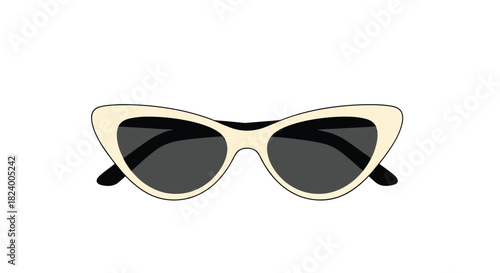 Elegant beige cat-eye sunglasses featuring dark lenses are stylishly isolated on a clean white background.