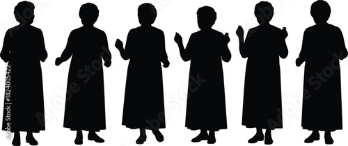 Female silhouette poses, black vector design, posture study illustration, fashion movement graphic, minimal decor element, gesture recognition artwork