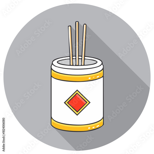 Traditional Asian incense burner with joss sticks for prayer and meditation flat icon