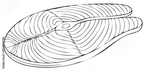Illustration of fresh raw salmon steak fish fillet food black outline art