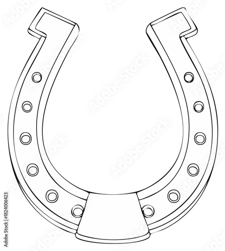 Classic lucky horseshoe symbol black and white contour drawing illustration