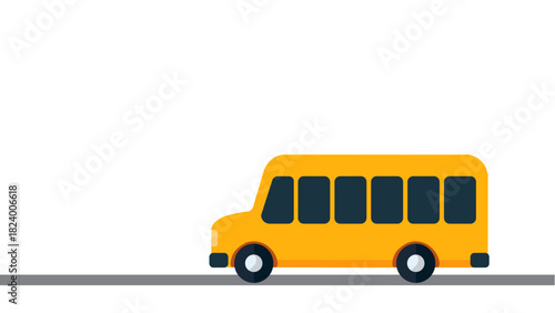 Simple yellow school bus driving on a gray road