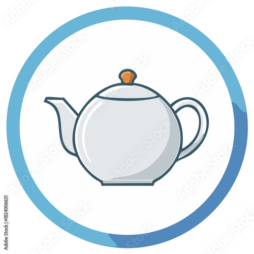 Classic Teapot Illustration Within a Blue Circle Frame, Teatime Theme, Beverages