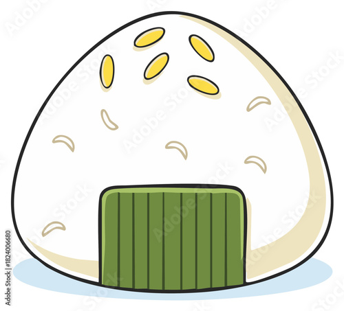 Japanese onigiri rice ball with nori seaweed and sesame seeds cartoon vector illustration