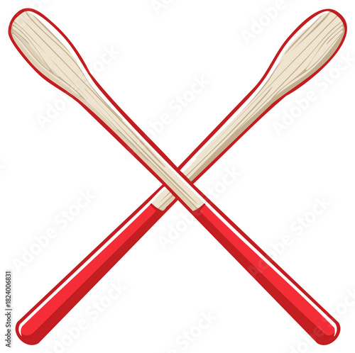 Classic crossed wooden rowing oars with vibrant red handles nautical sport icon
