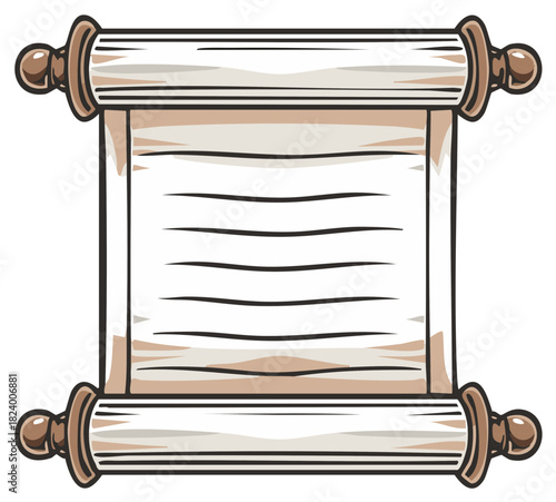 Illustration of a parchment scroll with wooden handles, ancient writing element