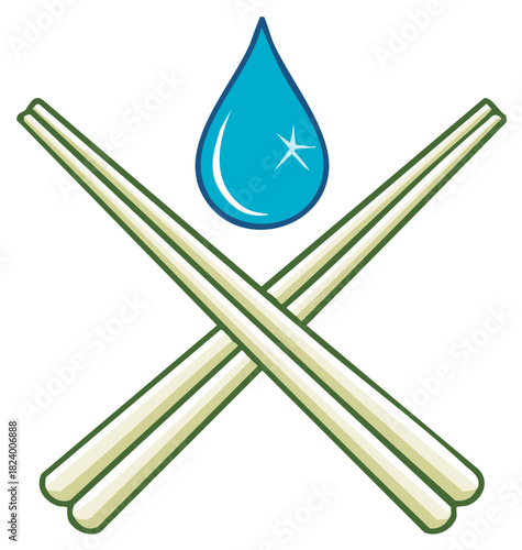 Lemongrass stalks crossed beneath a blue water drop icon vector illustration
