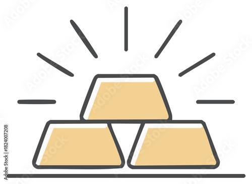 Stacked Gold Bars Icon with Shine Lines Simple Vector Illustration of Ingots