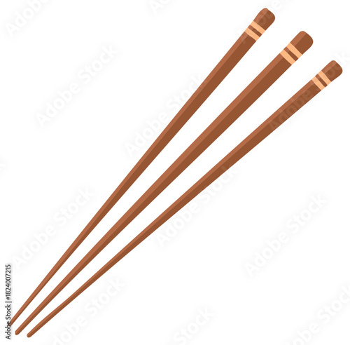 Vector illustration of three wooden chopsticks for eating Asian food