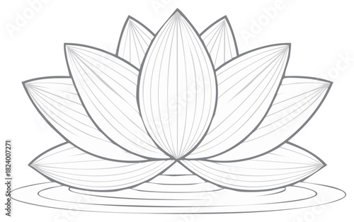Stylized Lotus Blossom Outline Drawing with Water Ripples Minimalist Floral Line Art Illustration