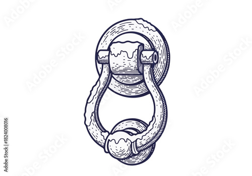 Vintage door knocker design featuring intricate details and frost accents, showcasing craftsmanship and elegance in a winter-themed setting with a classic aesthetic