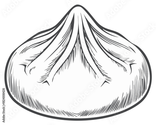 Engraved Illustration of a Dumpling, Isolated on White