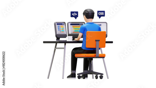 creative business types of icons ,3D Illustration of Data Analysis with Charts, Magnifying Glass, Gear, and Cloud Computing Icons