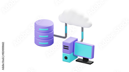 creative business types of icons ,3D Illustration of Data Analysis with Charts, Magnifying Glass, Gear, and Cloud Computing Icons