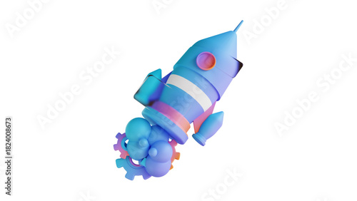 creative business types of icons ,3D Illustration of Data Analysis with Charts, Magnifying Glass, Gear, and Cloud Computing Icons