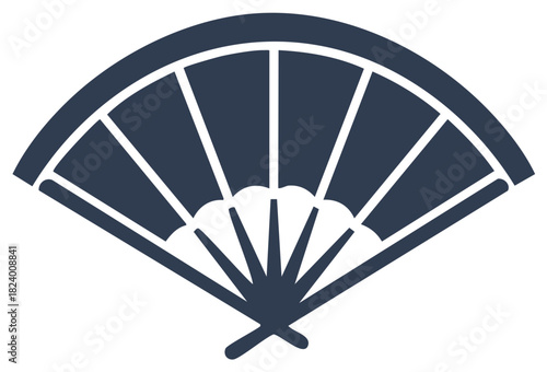 Stylized handheld fan graphic element, traditional decorative object, oriental design icon