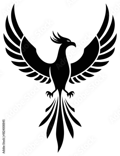 Black Graphic of Rising Phoenix with Spread Wings Symbol