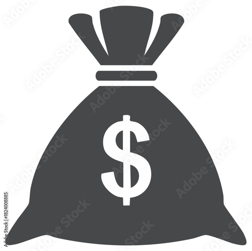 Money Bag Icon with Dollar Sign, Finance Concept, Vector Illustration, Monetary Resources, Income, Financial Investment