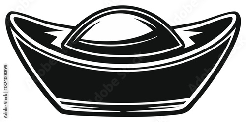 Stylized Chinese Gold Ingot Graphic Representation of Wealth and Prosperity Symbol