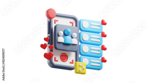 creative business types of icons ,3D Illustration of Data Analysis with Charts, Magnifying Glass, Gear, and Cloud Computing Icons