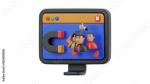 creative business types of icons ,3D Illustration of Data Analysis with Charts, Magnifying Glass, Gear, and Cloud Computing Icons